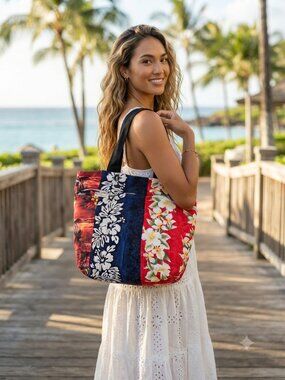 Made in Hawaii Vacation Beach Floral Tote - Size 16x15.5 inches